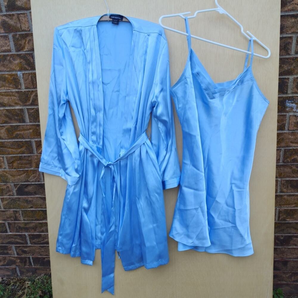 JONES NEW YORK Blue Poly Satin Short Nightgown Robe Romantic Pocket Size L/XL